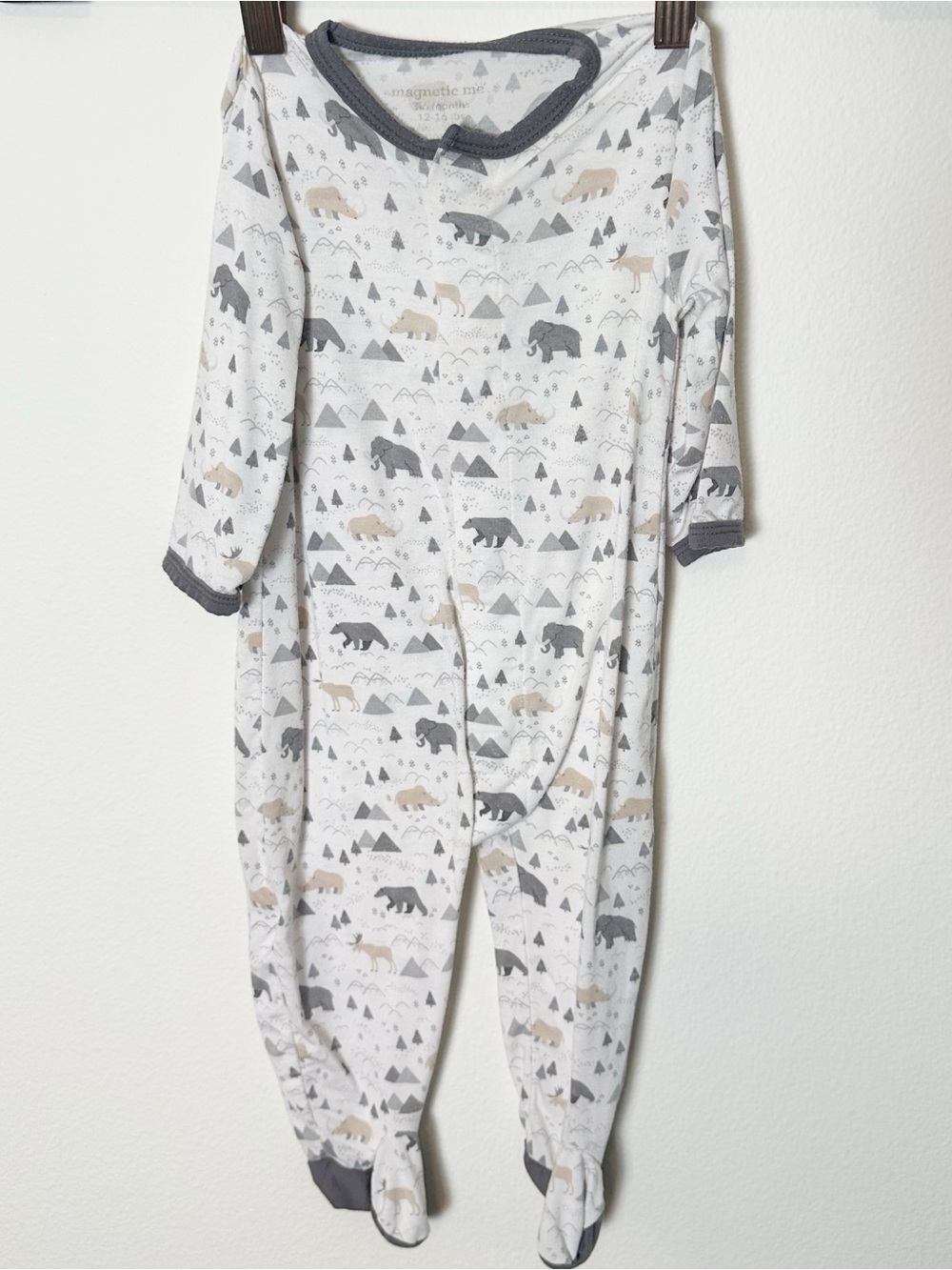 Magnetic Me Grey Animal Mountain Print Footie Onesie 3-6 Months
